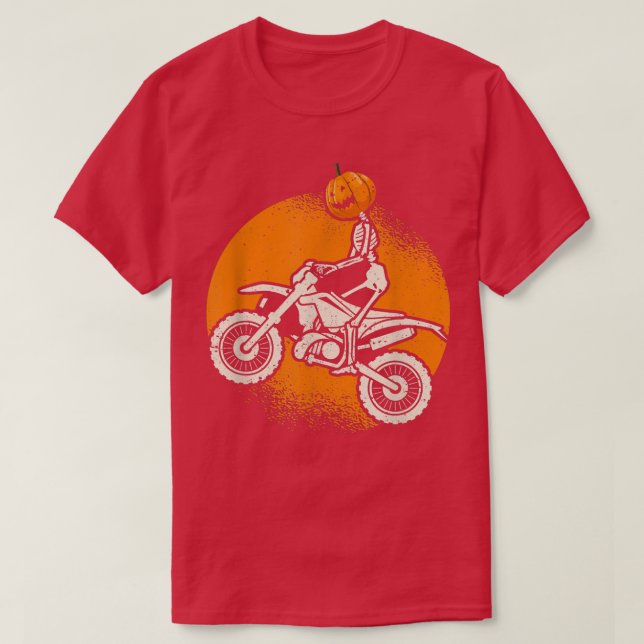 Camiseta Pumpkin Skeleton Dirt Bike Rider Halloween Motocro (Frente do Design)