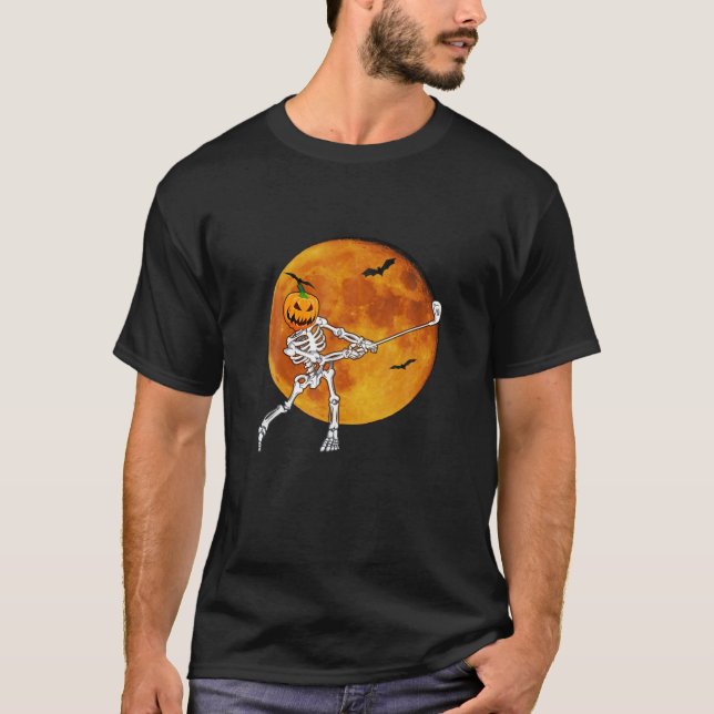 Camiseta Pumpkin Skeleton Golf Halloween Golfer (Frente)