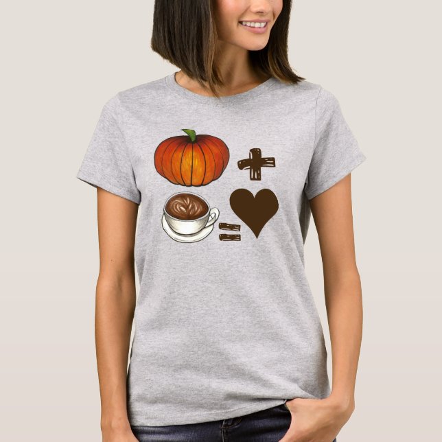Camiseta Pumpkin Spice + Café Latte = Amor Coração (Frente)
