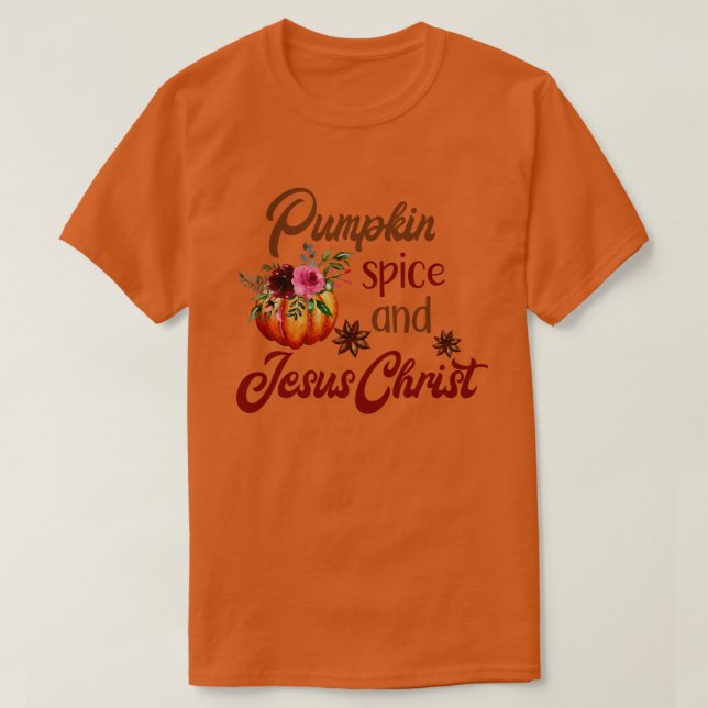 Camiseta Pumpkin Spice E Jesus Cristo Engraçado Queda (Frente do Design)
