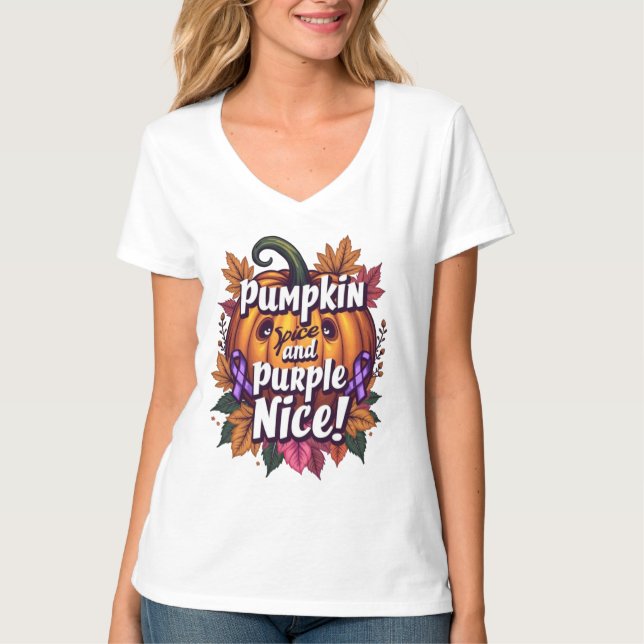 Camiseta Pumpkin Spice e Purple Nice: Engraçadas Queda (Frente)