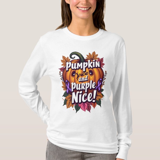 Camiseta Pumpkin Spice e Purple Nice: Engraçadas Queda (Frente)
