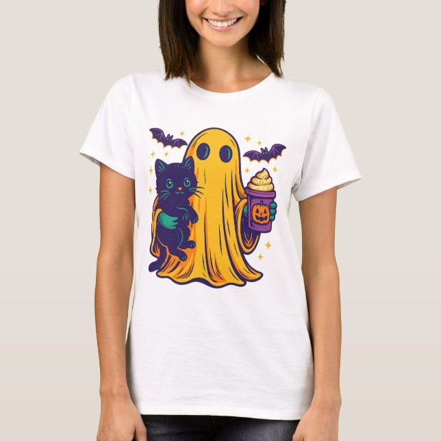 Camiseta Pumpkin Spice Ghost PNG｜fall catful｜fall cat png｜g (Frente)