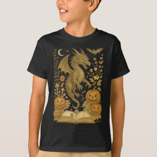 Camiseta Pumpkin Spooky Leitura Ha Do Dragão Floral Retro