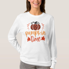Camiseta Pumpkin Time Autumn Lepard Impressão Floral