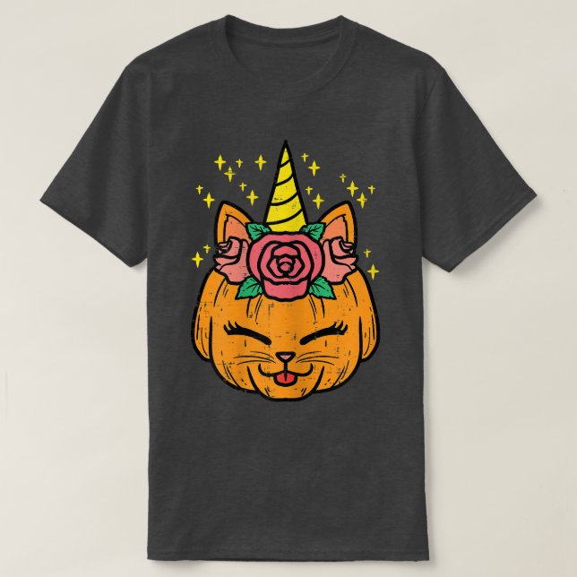Camiseta Pumpkin Unicorn Cat Cute Halloween Girls W (Frente do Design)