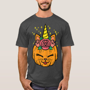 Camiseta Pumpkin Unicorn Cat Cute Halloween Girls W