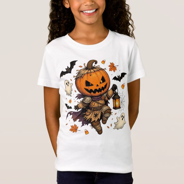 Camiseta Pumpkin Warrior Jack O Lantern Knight with Ghosts  (Frente)