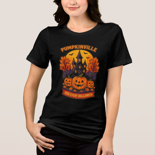 Camiseta Pumpkinville Haunted House Spooky Fall (Frente)