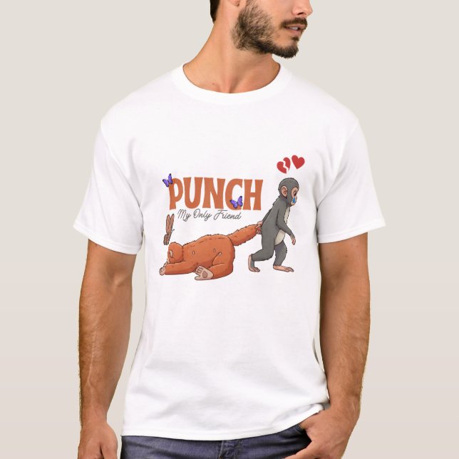 Camiseta ‏Punch‑kun & Plush Monkey – Kawaii for Kids (Frente)