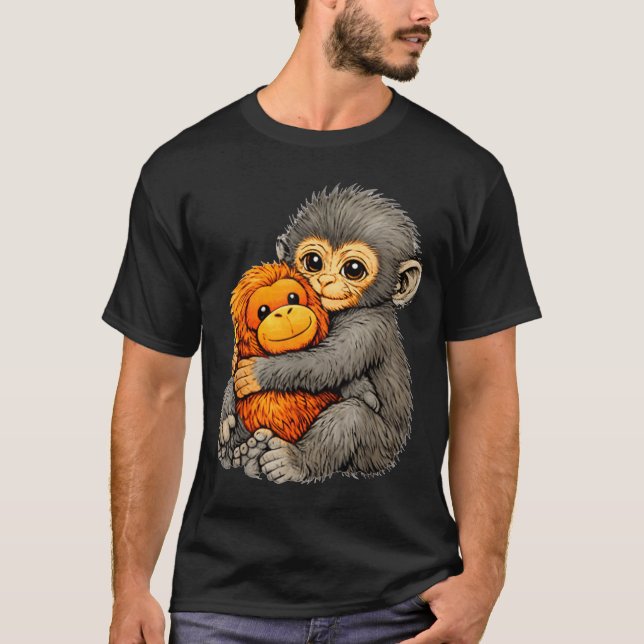 Camiseta Punch monkey funny cute baby animal hugging plush  (Frente)