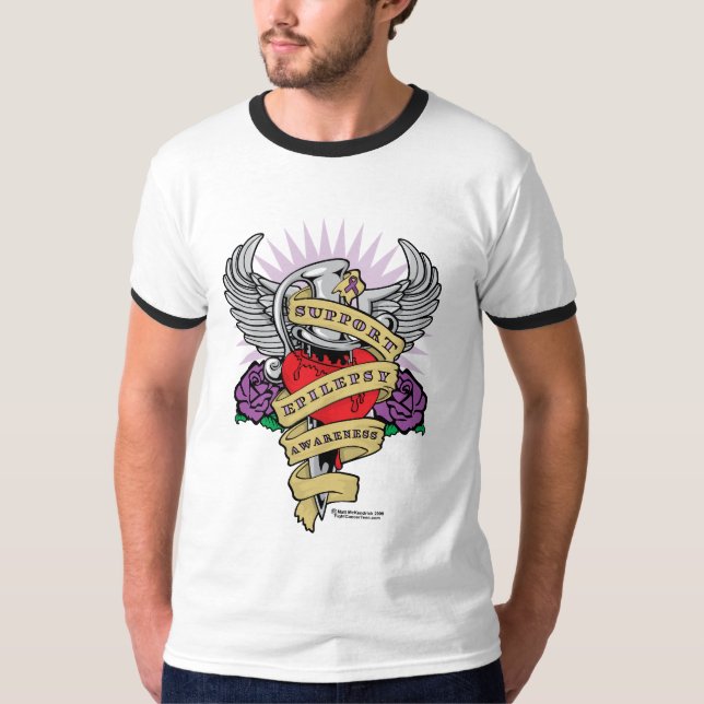 Camiseta Punhal da epilepsia e tatuagem do coração (Frente)