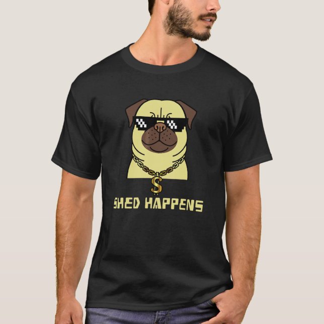 Camiseta Punho de Cachorro Pug em Pixel de 8 Bits Acontece (Frente)