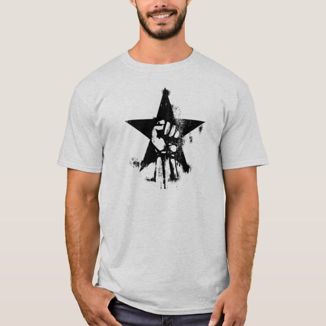 Camiseta Punho do poder do esque dos grafites com estrela (Frente)