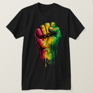 Camiseta Punho Erguido com Tinta Gotejante Vermelha Amarela