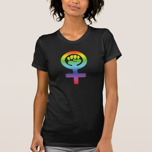 Camiseta Punho lésbica feminista do arco-íris do poder da (Frente)