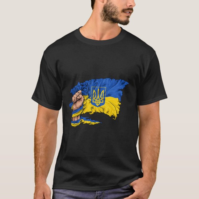 Camiseta Punho segurando a bandeira da Ucrânia  (Frente)