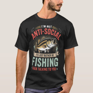 Camiseta Punição de Pesca, Não Sou Anti-Social, Pescador, P