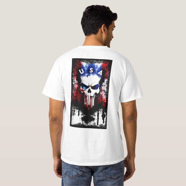 Camiseta Punisher Patriótico (EUA) White Men's (Parte Traseira Completa)