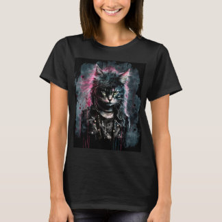 Camiseta Punk Cat com Peles Rosa Ladras T