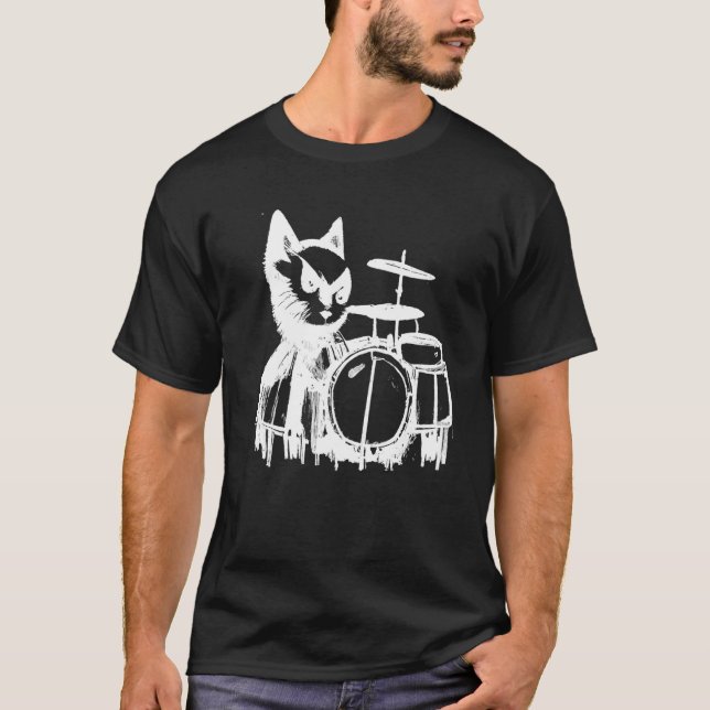 Camiseta Punk Cat Playing Drums (Frente)