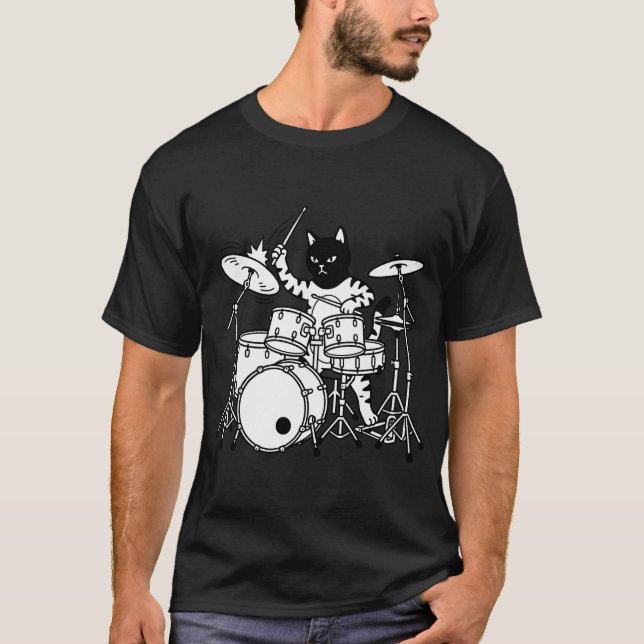 Camiseta Punk de Gato Tocando Tambor (Frente)