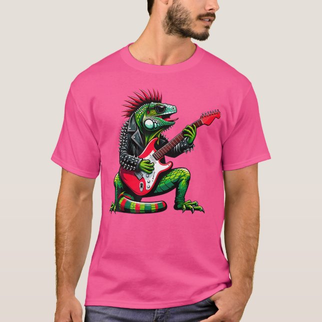 Camiseta Punk Iguana Rock'N Roll Goth Lizard Guitar Awesome (Frente)
