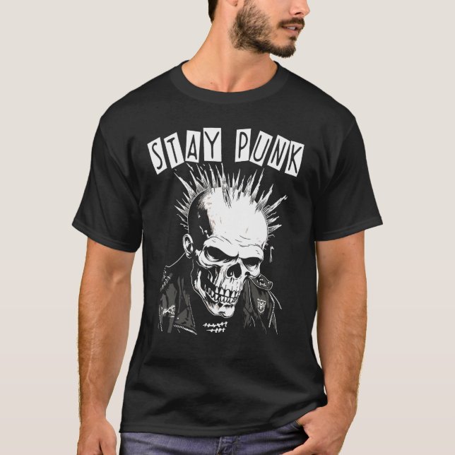 Camiseta Punk Rock Concert Skull Skeleton Mohawk Mohican  S (Frente)