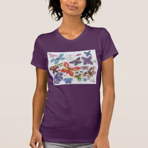 Camiseta Punk Rock Doodle #28 Borboletas Colorido Mulheres