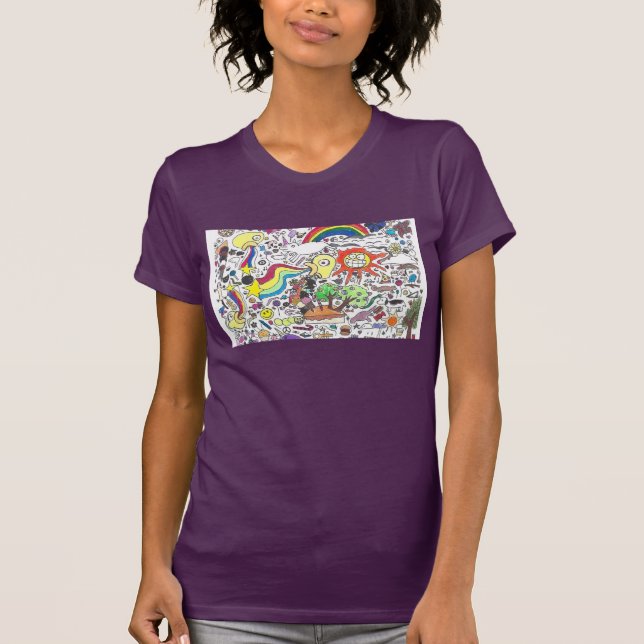 Camiseta Punk Rock Doodle#5 Feliz Roxo Solar das Mulheres (Frente)
