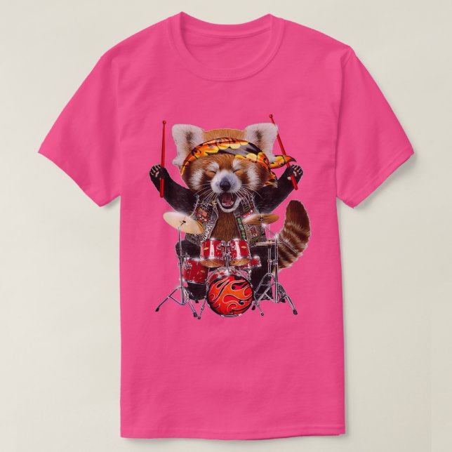 Camiseta Punk Rock Red Panda Tocando Tambores  (Frente do Design)