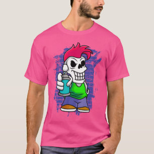 Camiseta Punk Skeleton Com Spray Pode Fraffiti Artist Stree