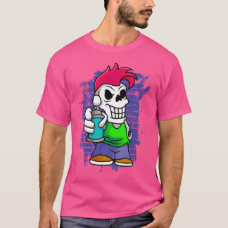 Camiseta Punk Skeleton Com Spray Pode Fraffiti Artist Stree