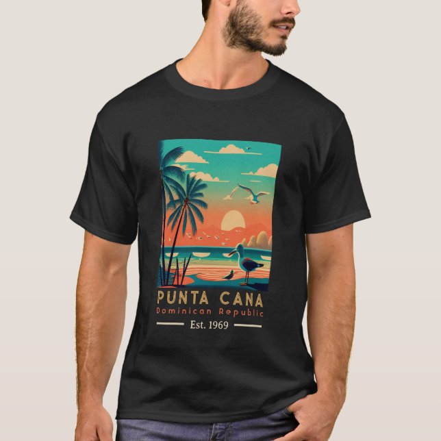 Camiseta Punta Cana DR. Retro Sunset Souvenirs 1960 (Frente)