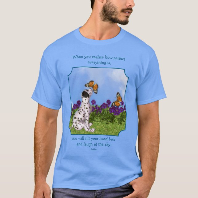 Camiseta Puppy Butterfly Buddha Inspirational Quote  (Frente)