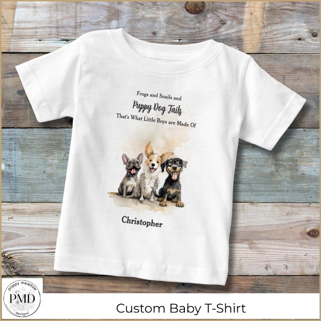 Camiseta Puppy Dog Tails Rhyme Baby Boy Personalizado (Puppy Dog Tails Nursery Rhyme Baby Boy Personalized T-Shirt, Frogs, Snails, Puppy Dog Tails.)