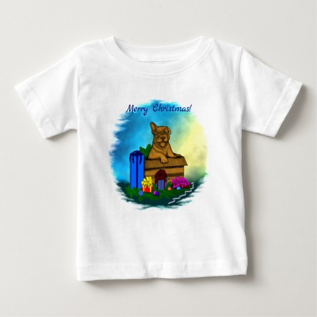 Camiseta Puppy em uma caixa, Merry Xmas (Frente)