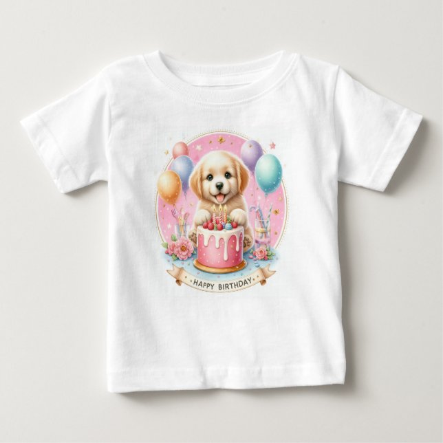 Camiseta Puppy Labrador - Pastel giro - Aniversário (Frente)