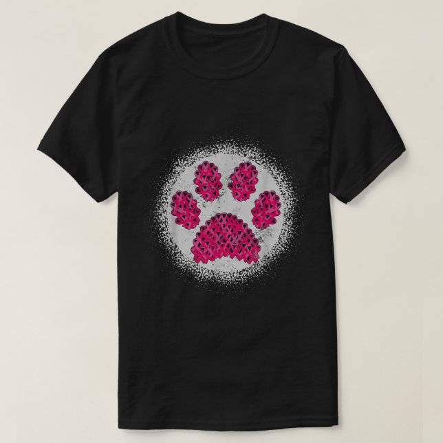 Camiseta Puppy Love Pink Ribbon Dog Paw Print Breast Cancer (Frente do Design)