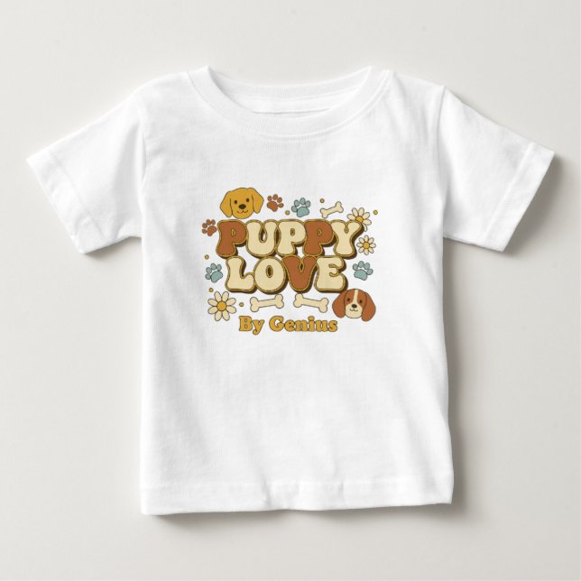 Camiseta Puppy Love T-Shirt, Groovy Retro 70s Dog Lover Cut (Frente)