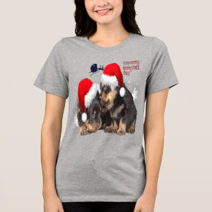 Camiseta Puppy Natal Branco Com Trenó do Papai Noel 