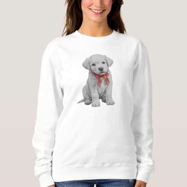 Camiseta Puppy with Red Bow Sweatshirt Cute Puppy Crewneck (Frente)