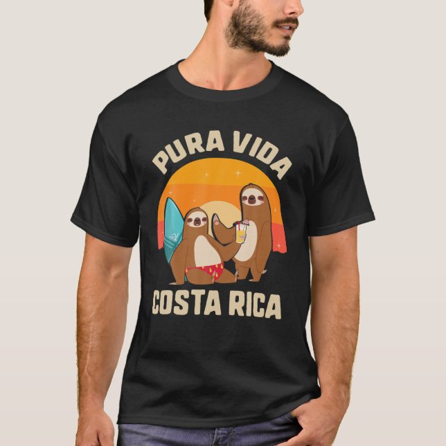 Camiseta Pura Vida Costa Rica Sloth Surfing Sleepy Summer V (Frente)