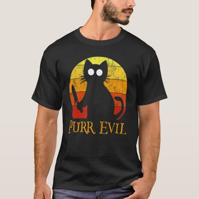 Camiseta Purga Mau Halloween Gory Cat Com Faca (Frente)