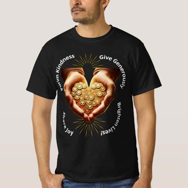 Camiseta Purim Kindness: Dê Generosamente, Compartilhe a Al (Frente)