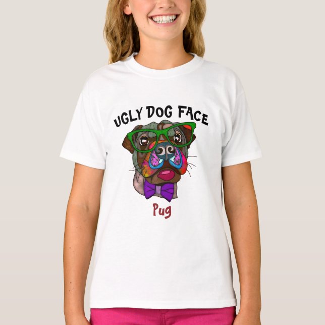 Camiseta Puro único em óculos escuros rosto feio de cão (Frente)