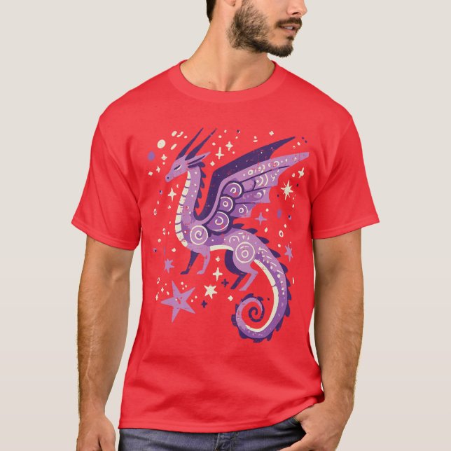 Camiseta Purple Dragon Stars Cute Fantasy Mythical Girls Wo (Frente)