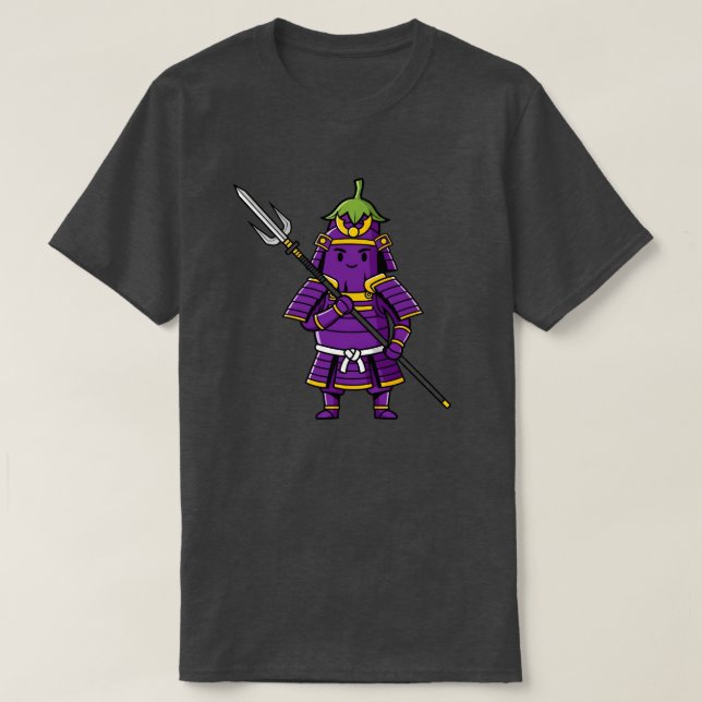 Camiseta Purple Eggplant Samurai Warrior with Spear Illustr (Frente do Design)