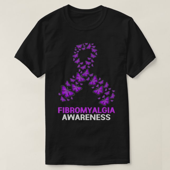 Camiseta Purple Fibromyalgia Butterfly Fibro Awareness  (Frente do Design)