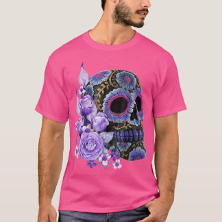 Camiseta Purple Floral Black Sugar Skull Dia Do Morto